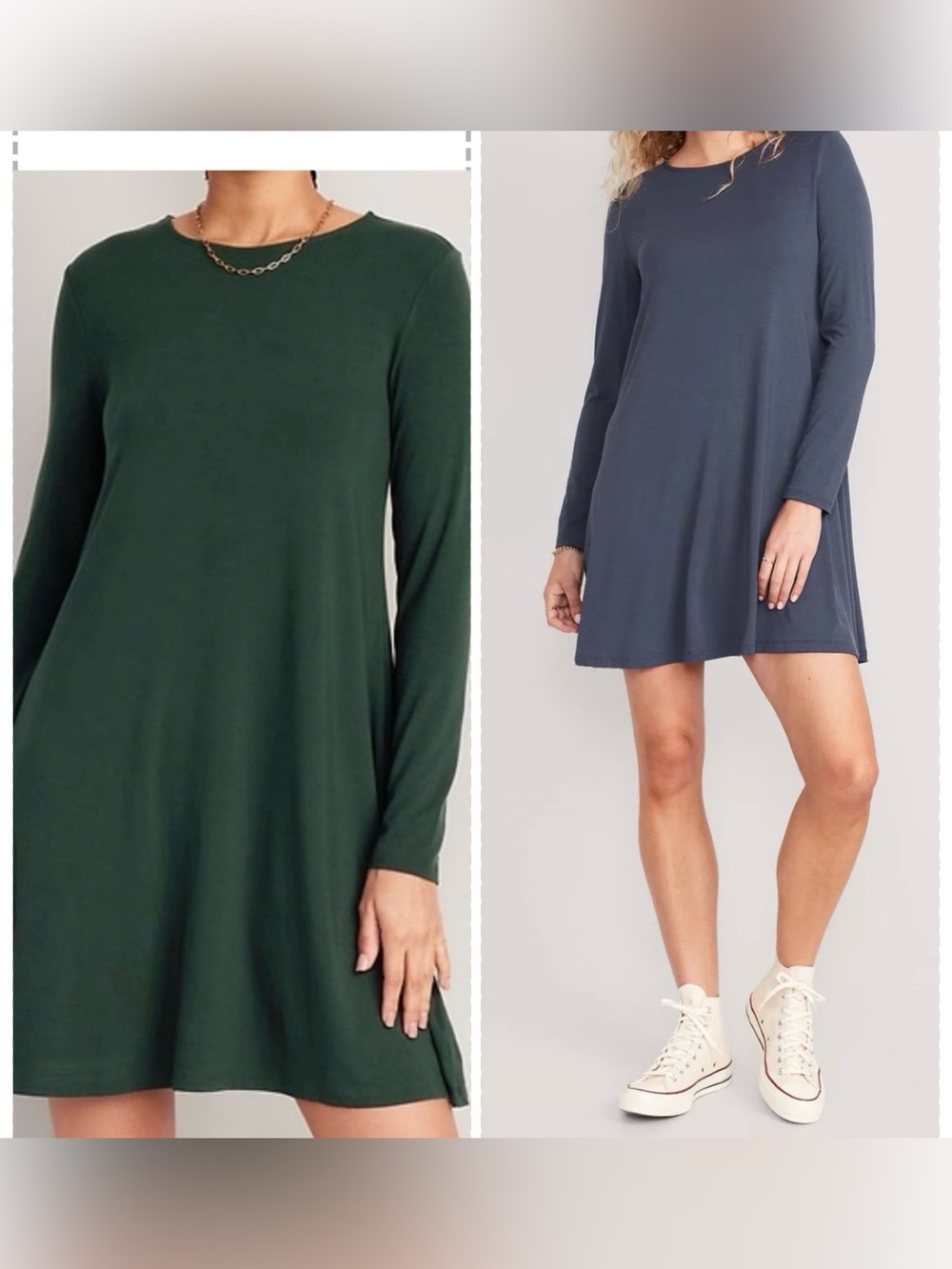 Old Navy Mini Swing Dress Set Long Sleeve Jersey Knit Green Blue Womens L New